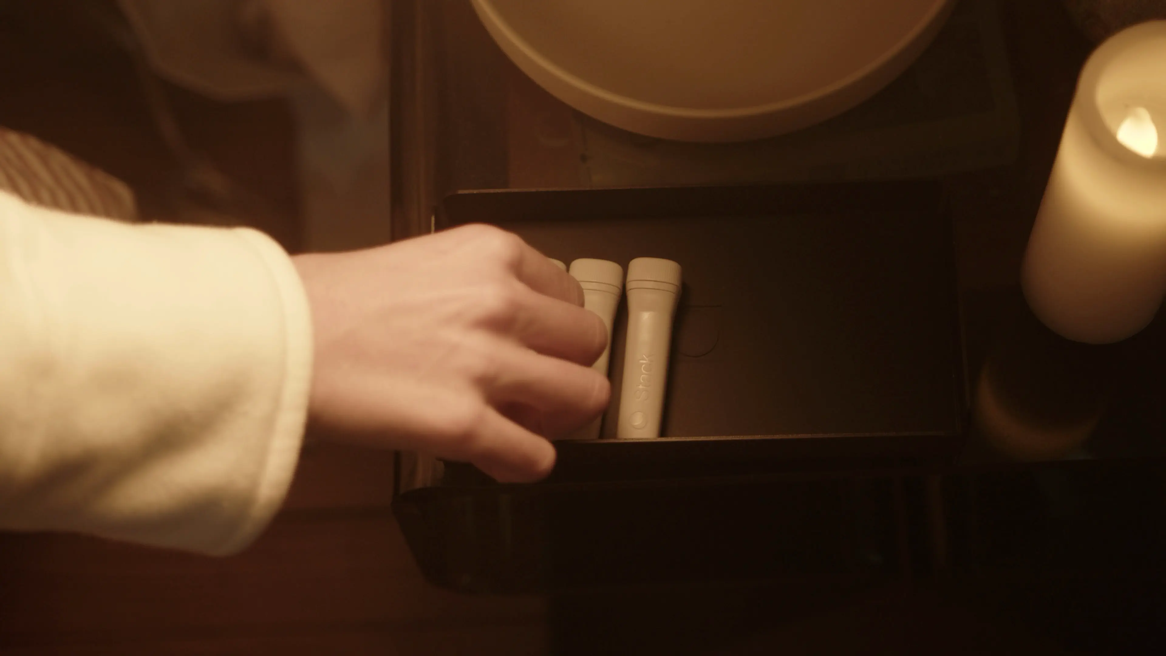 Night Stack on bedside table drawer for easy nighttime routine